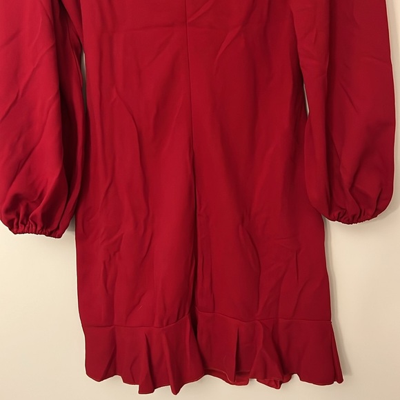 Women's Puff Sleeve Round Neck Ruffle Hem Bodycon Dress - Picture 9 of 9